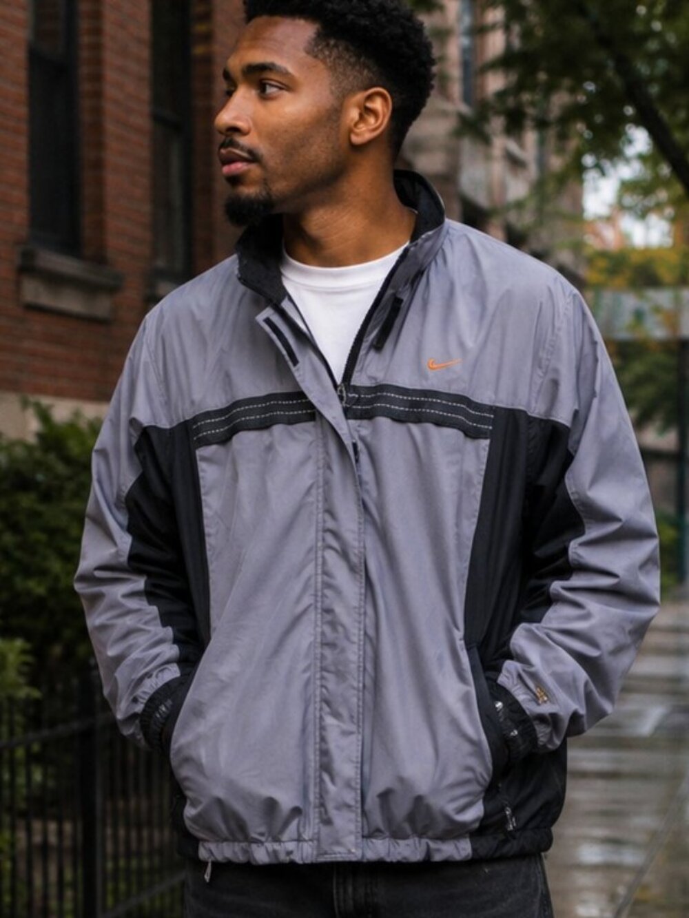 Nike Fit Storm Jacket Full Zip Windbreaker Hiking Coat Gray Black Men's Medium